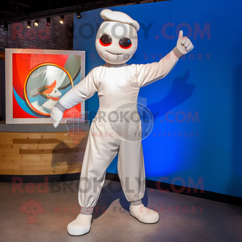 White Acrobat mascot costume character dressed with a Chinos and Headbands