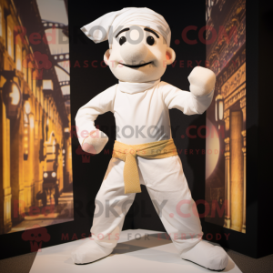 White Acrobat mascot costume character dressed with a Chinos and Headbands