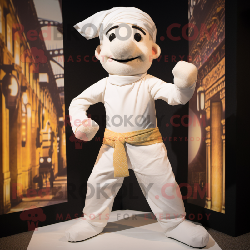 White Acrobat mascot costume character dressed with a Chinos and Headbands White Acrobat mascot costume character dressed with a Chinos and Headbands