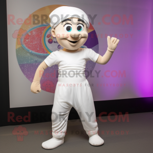 White Acrobat mascot costume character dressed with a Chinos and Headbands