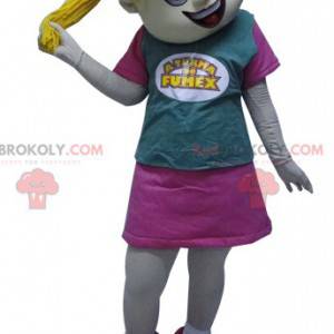 Mascot blonde girl with a duvet dressed in pink - Redbrokoly.com