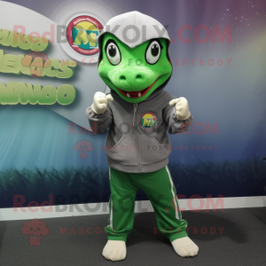 nan Lizard mascot costume character dressed with a Hoodie and Beanies