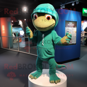 nan Lizard mascot costume character dressed with a Hoodie and Beanies