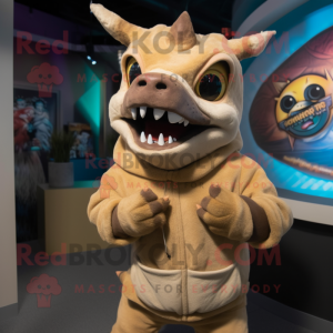 Tan Chupacabra mascot costume character dressed with a Sweatshirt and Wraps