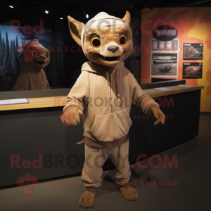 Tan Chupacabra mascot costume character dressed with a Sweatshirt and Wraps