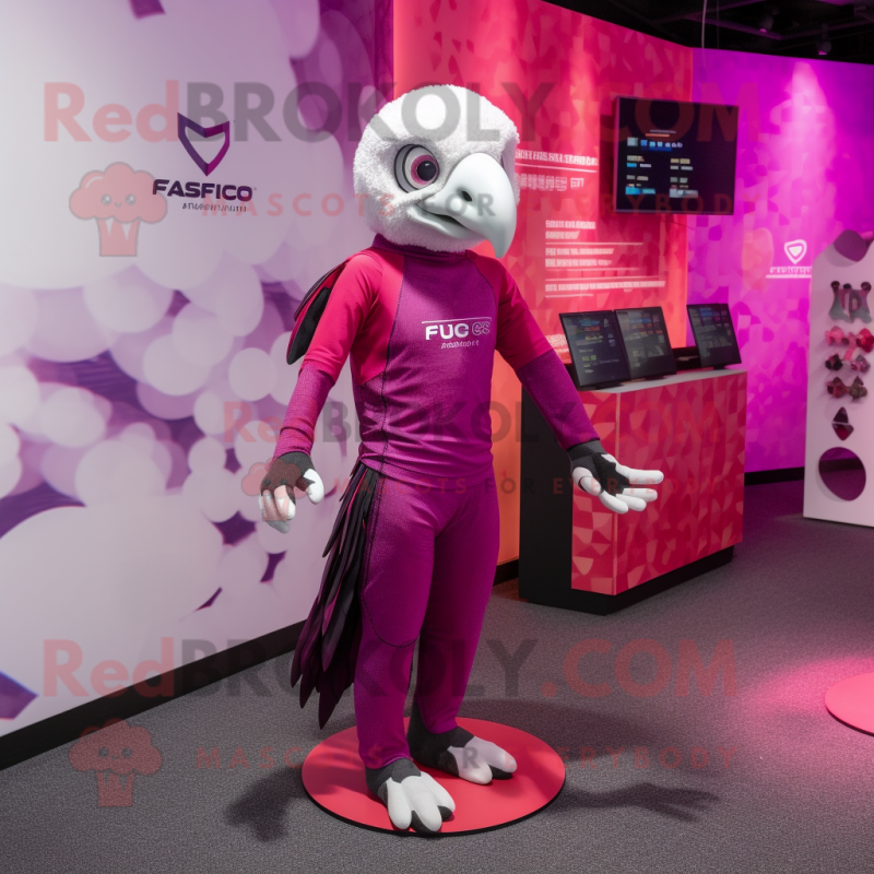 Magenta Falcon mascot costume character dressed with a Leggings and Coin purses Magenta Falcon mascot costume character dressed with a Leggings and Coin purses