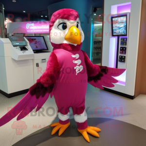 Magenta Falcon mascot costume character dressed with a Leggings and Coin purses