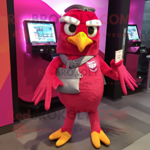 Magenta Falcon mascot costume character dressed with a Leggings and Coin purses