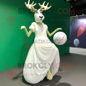 White Irish Elk mascot costume character dressed with a Ball Gown and Foot pads