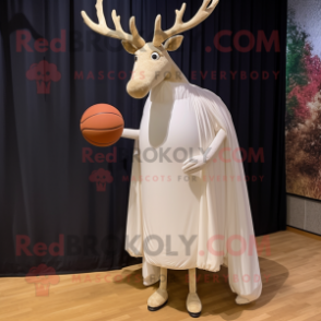 White Irish Elk mascot costume character dressed with a Ball Gown and Foot pads