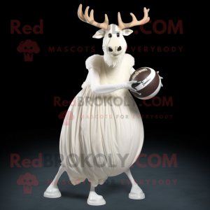 White Irish Elk mascot costume character dressed with a Ball Gown and Foot pads