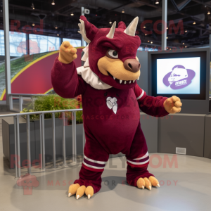 Maroon Triceratops maskot...