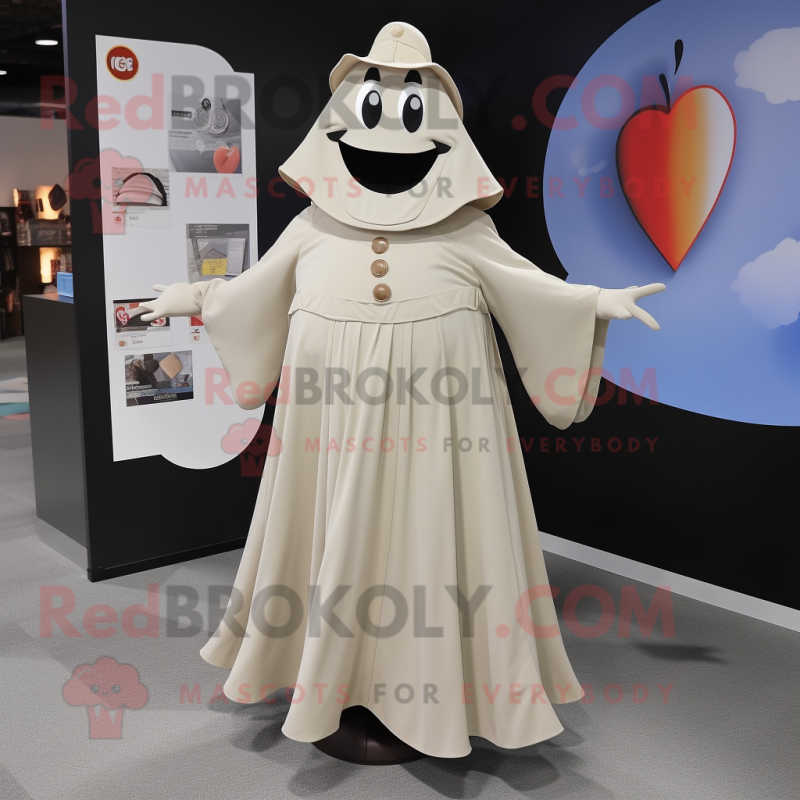 Tan Ghost mascot costume character dressed with a A-Line Skirt and Lapel pins