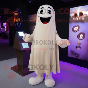 Tan Ghost mascot costume character dressed with a A-Line Skirt and Lapel pins