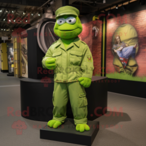 Lime Green Commando mascot costume character dressed with a Cargo Pants and Cufflinks