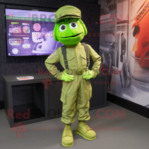Lime Green Commando mascot costume character dressed with a Cargo Pants and Cufflinks