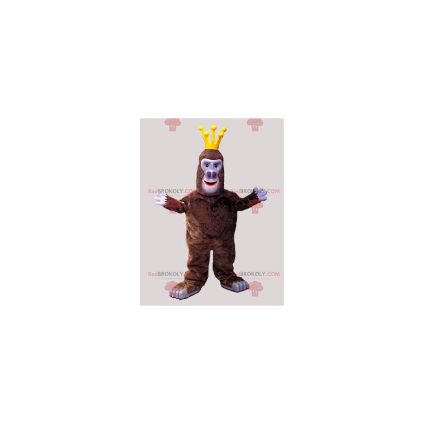 Mascota de mono gorila marrón con una corona - Redbrokoly.com