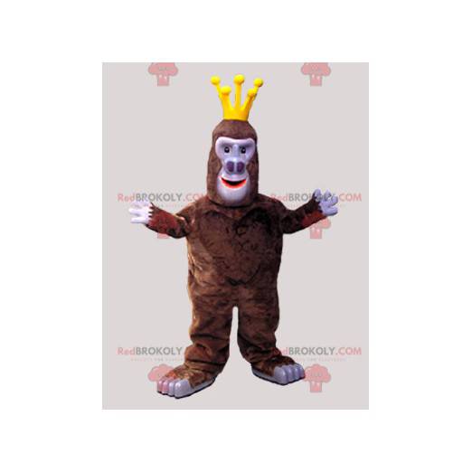 Mascotte de singe gorille marron avec une couronne -