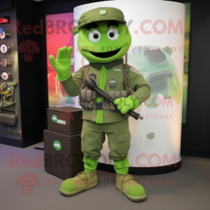 Lime Green Commando mascot costume character dressed with a Cargo Pants and Cufflinks