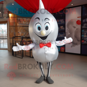 Silver Shakshuka mascot costume character dressed with a Jeggings and Bow ties