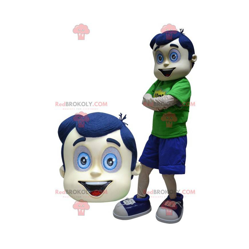 Mascote menino com cabelo e olhos azuis - Redbrokoly.com