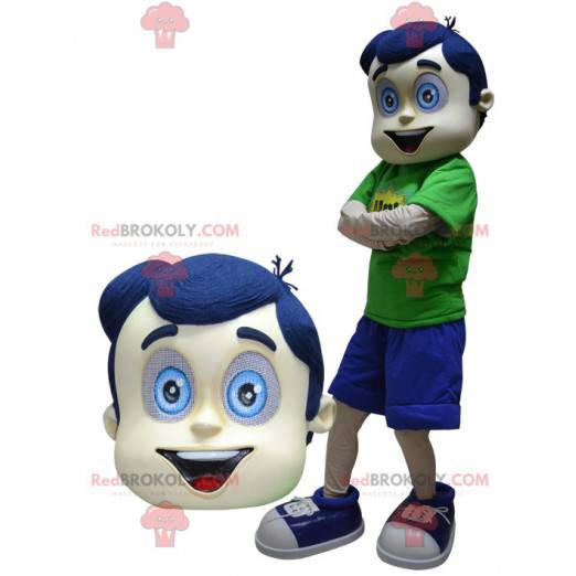 Mascotte de garçon avec les cheveux et les yeux bleus -