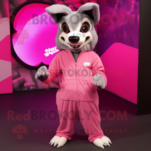 Pink Say Wolf mascot costume character dressed with a Hoodie and Earrings