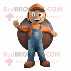 Rust Plate Spinner mascot costume character dressed with a Dungarees and Cummerbunds