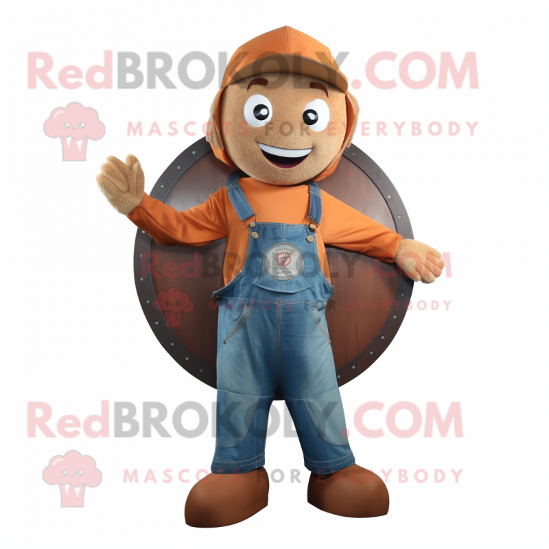 Rust Plate Spinner mascot costume character dressed with a Dungarees and Cummerbunds Rust Plate Spinner mascot costume character dressed with a Dungarees and Cummerbunds