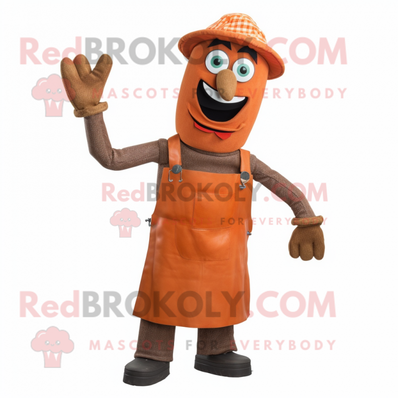 Rust Plate Spinner mascot costume character dressed with a Dungarees and Cummerbunds