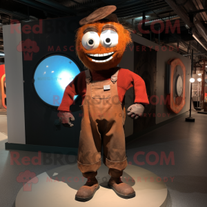 Rust Plate Spinner mascot costume character dressed with a Dungarees and Cummerbunds