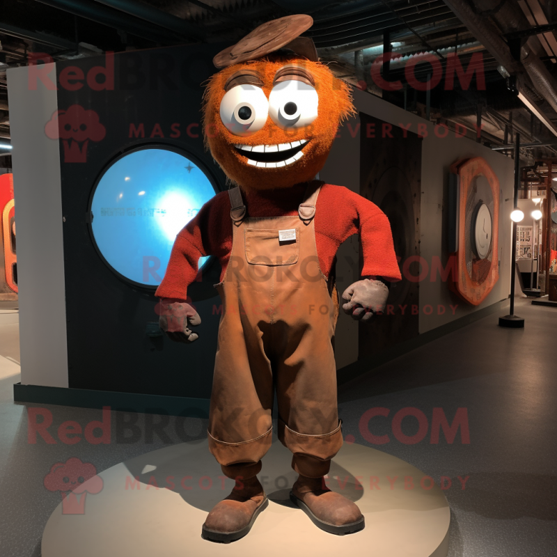 Rust Plate Spinner mascot costume character dressed with a Dungarees and Cummerbunds Rust Plate Spinner mascot costume character dressed with a Dungarees and Cummerbunds
