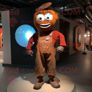 Rust Plate Spinner mascot costume character dressed with a Dungarees and Cummerbunds