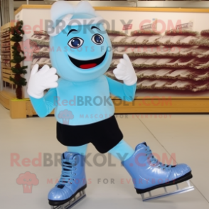 Sky Blue Pair Of Ice Skates mascot costume character dressed with a Blouse and Shoe laces