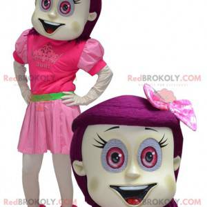 Dziewczyna maskotka z różowymi włosami i oczami - Redbrokoly.com