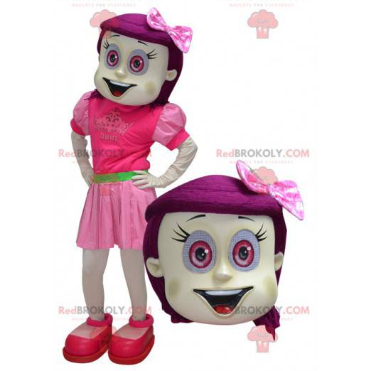 Mascotte de fille avec les cheveux et les yeux roses -