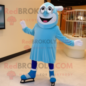 Sky Blue Pair Of Ice Skates mascot costume character dressed with a Blouse and Shoe laces