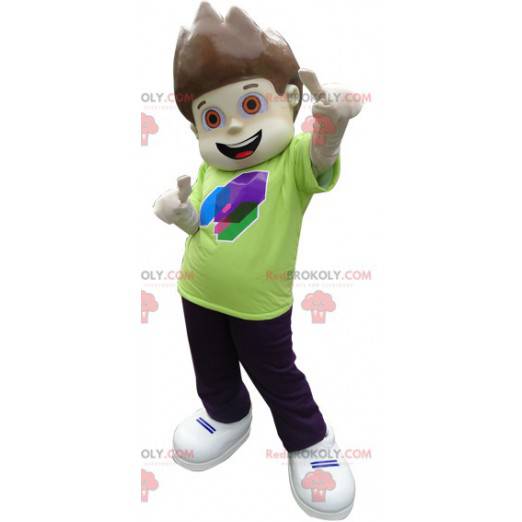 Brown Boy Maskottchen mit einem lustigen Schnitt -