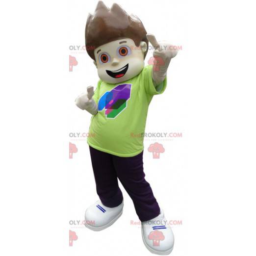 Mascotte de garçon châtain avec une coupe fun - Redbrokoly.com