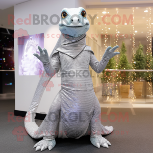 Silver Lizard mascot costume character dressed with a Dress and Wraps