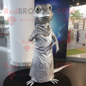 Silver Lizard mascot costume character dressed with a Dress and Wraps