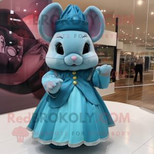 Cyan Chinchilla mascot costume character dressed with a Ball Gown and Berets