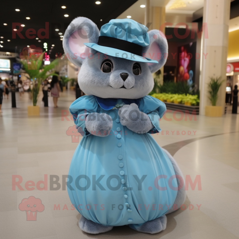 Cyan Chinchilla mascot costume character dressed with a Ball Gown and Berets