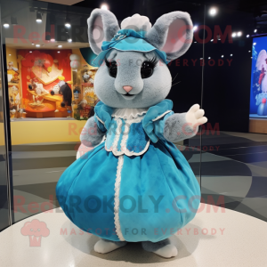 Cyan Chinchilla mascot costume character dressed with a Ball Gown and Berets