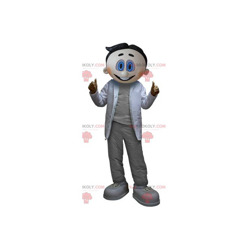 Mascot científico hombre vestido de gris y blanco - Mascot científico hombre vestido de gris y blanco -