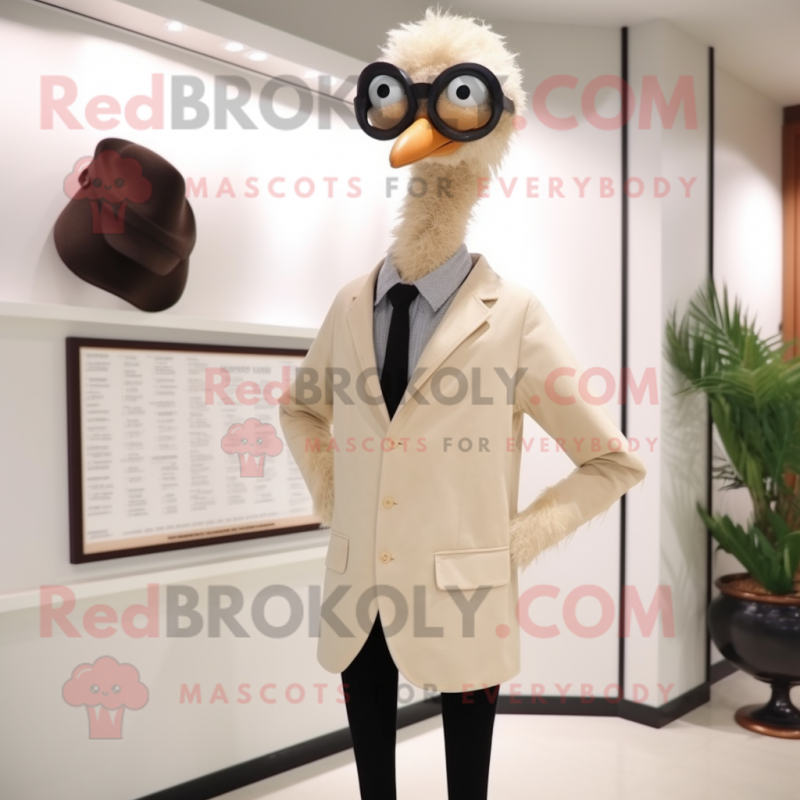 Beige Ostrich mascot costume character dressed with a Suit Jacket and Eyeglasses Beige Ostrich mascot costume character dressed with a Suit Jacket and Eyeglasses