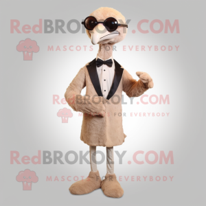 Beige Ostrich mascot costume character dressed with a Suit Jacket and Eyeglasses