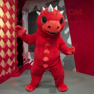 Red Ankylosaurus mascot costume character dressed with a Romper and Beanies