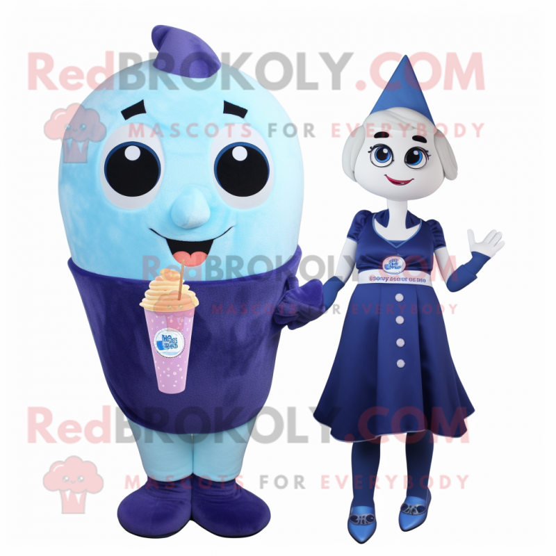 Navy Ice Cream mascot costume character dressed with a Cocktail Dress and Brooches Navy Ice Cream mascot costume character dressed with a Cocktail Dress and Brooches