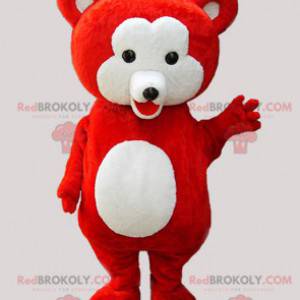 Mascota de oso de peluche rojo y blanco suave - Redbrokoly.com